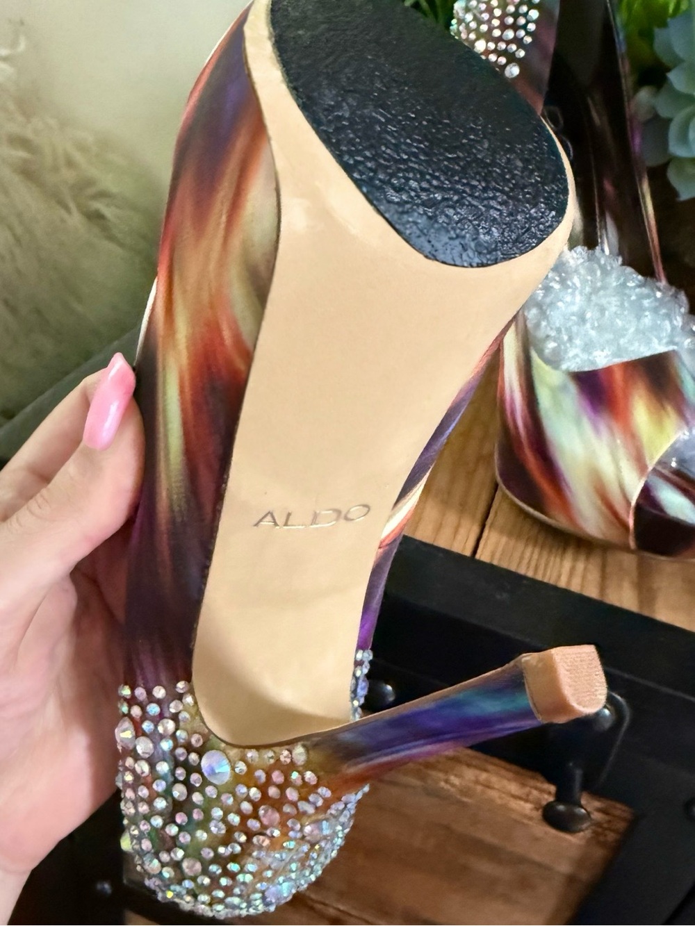 Motion-Blur Satin, Peep-Toe, Crystal Heels - Picture 4 of 5